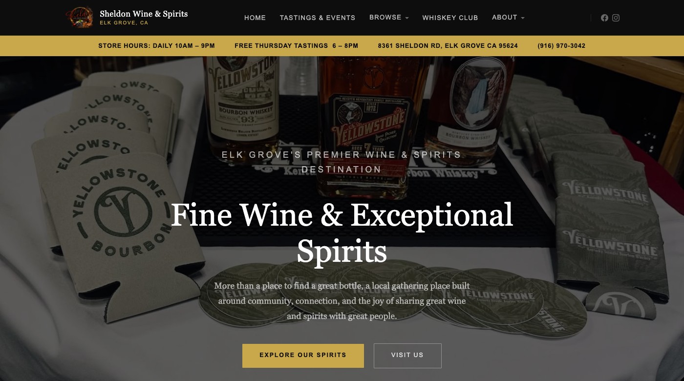 Sheldon Wine & Spirits website screenshot