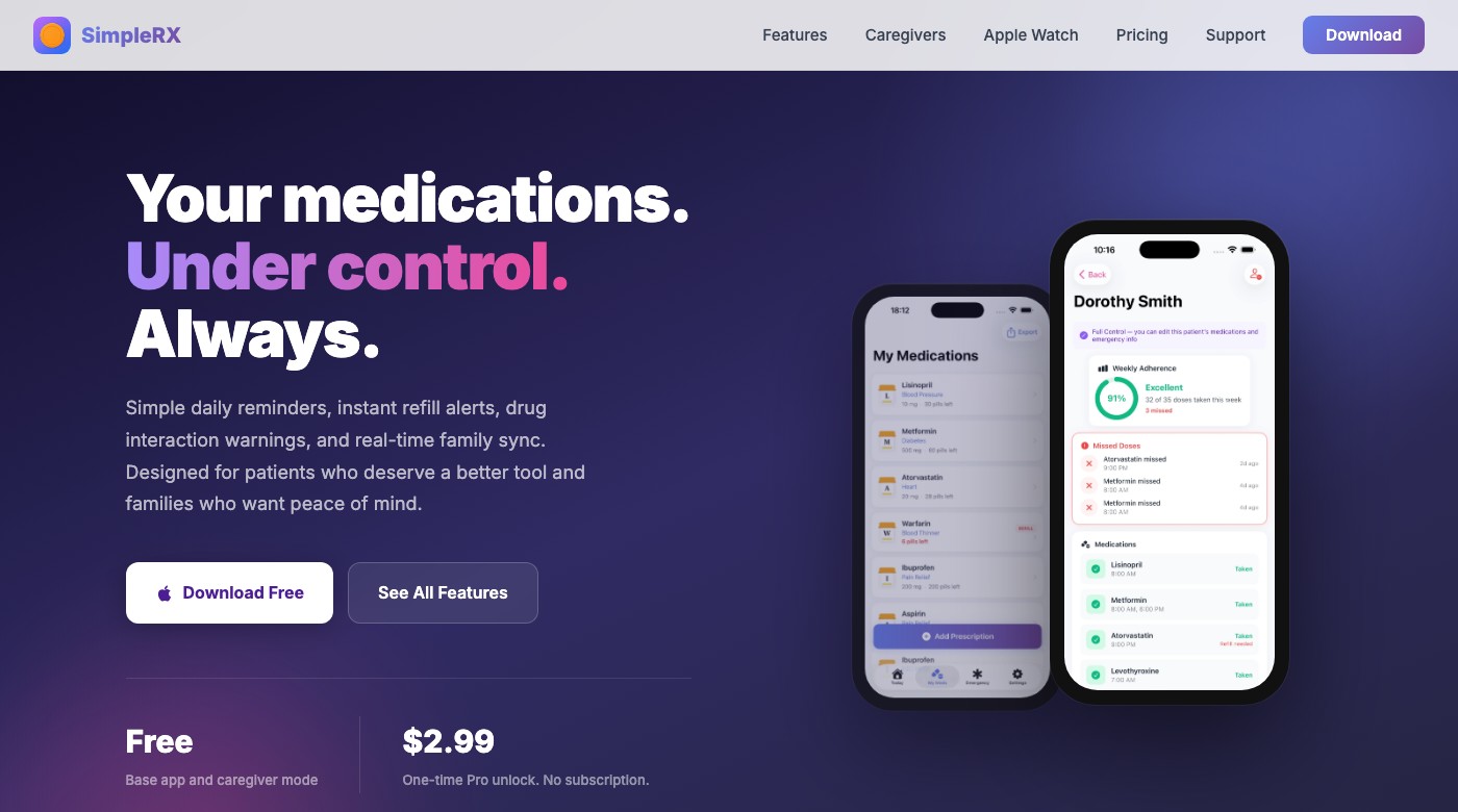 SimpleRX website screenshot